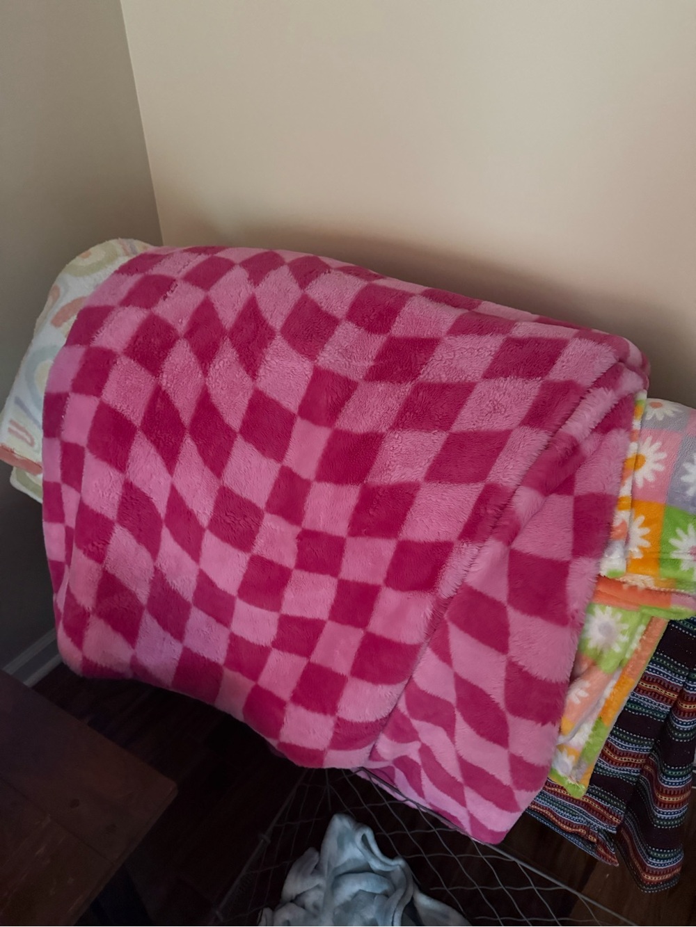 C&C California Pink Checkerboard Plush Throw Blanket